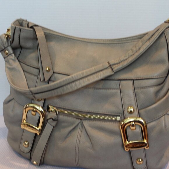 B. Makowsky Leather Shoulder Bag Beige w/gold hardware - Picture 8 of 16